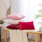 Miulee Velvet Pillow Cover Christmas Decorative Square Pillowcase Soft Solid Cushion Case For Sofa Bedroom Car 12 X 20 Inch Red