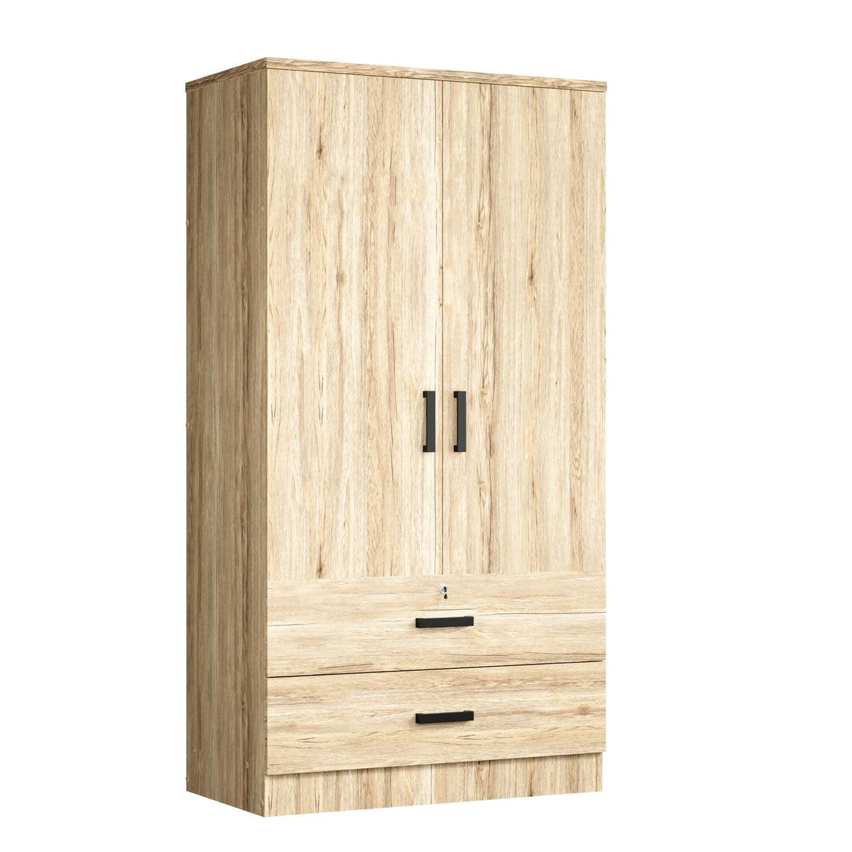 Woodpeckers Furniture And Mattress 2-Door Closet with 2-Drawers (Natural Oak)