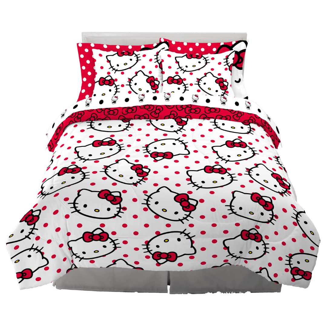 Franco Sanrio Hello Kitty Polka Dot Bedding 7 Piece Super Soft Comforter And Sheet Set With Sham, Queen, (100% Official Licensed