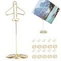 Oumefar 10Pcs Message Clip Photo Holder Desktop Metal Business Card Holder With Base Photo Golden Holder Airplane Shape Bookdocu