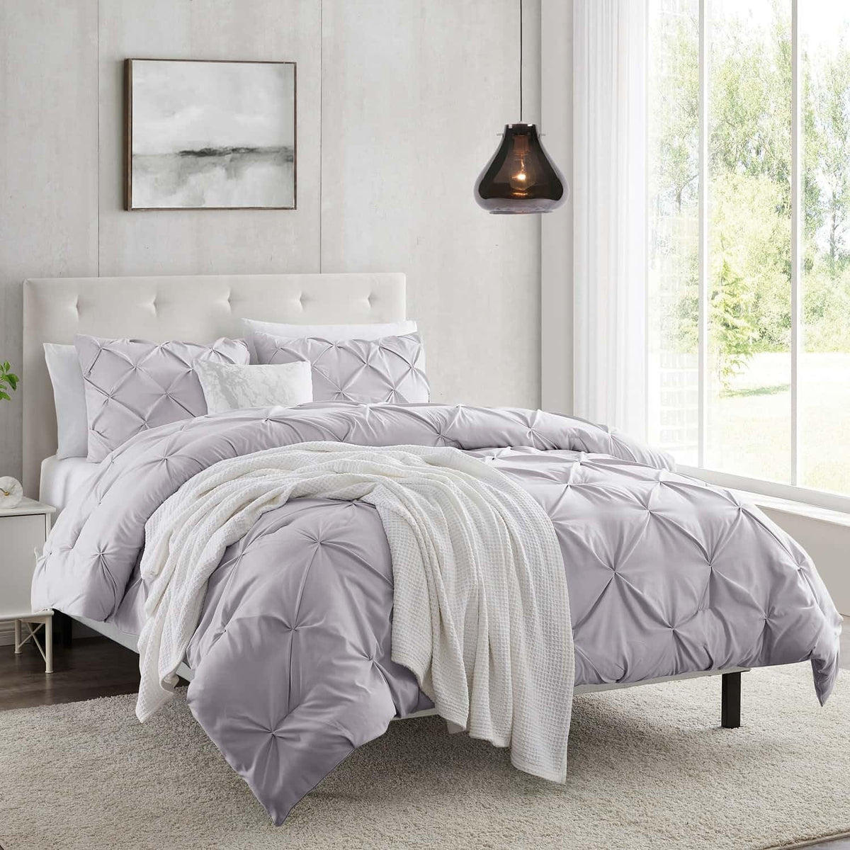 Nestl Twin Duvet Cover Set Pintuck - Double Brushed Grey Lavender Duvet Cover Twin 2 Piece With Button Closure, 1 Pinch Pleated