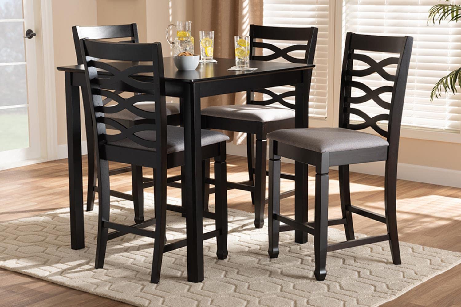 Baxton Studio Lanier Modern and Contemporary Gray Fabric Upholstered Espresso Brown Finished 5-Piece Wood Pub Set