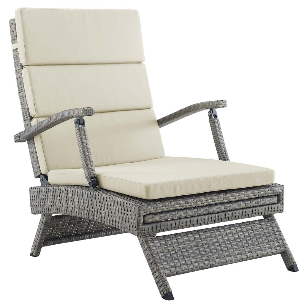 Modway Envisage Outdoor Patio Wicker Rattan Chaise Lounge in Light Gray Beige