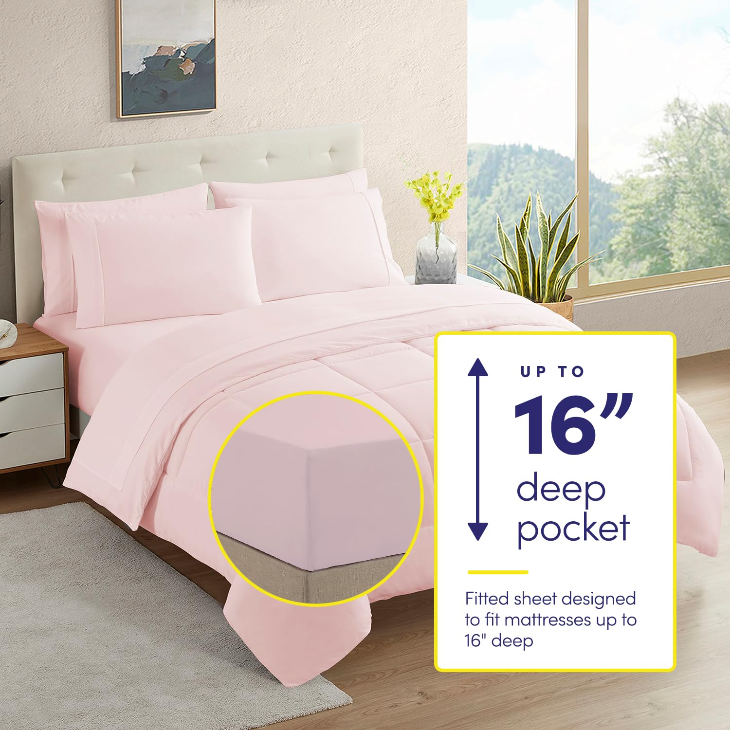 Sweet Home Collection 7 Piece Comforter Set Bag Solid Color All Season Soft Down Alternative Blanket & Luxurious Microfiber Bed