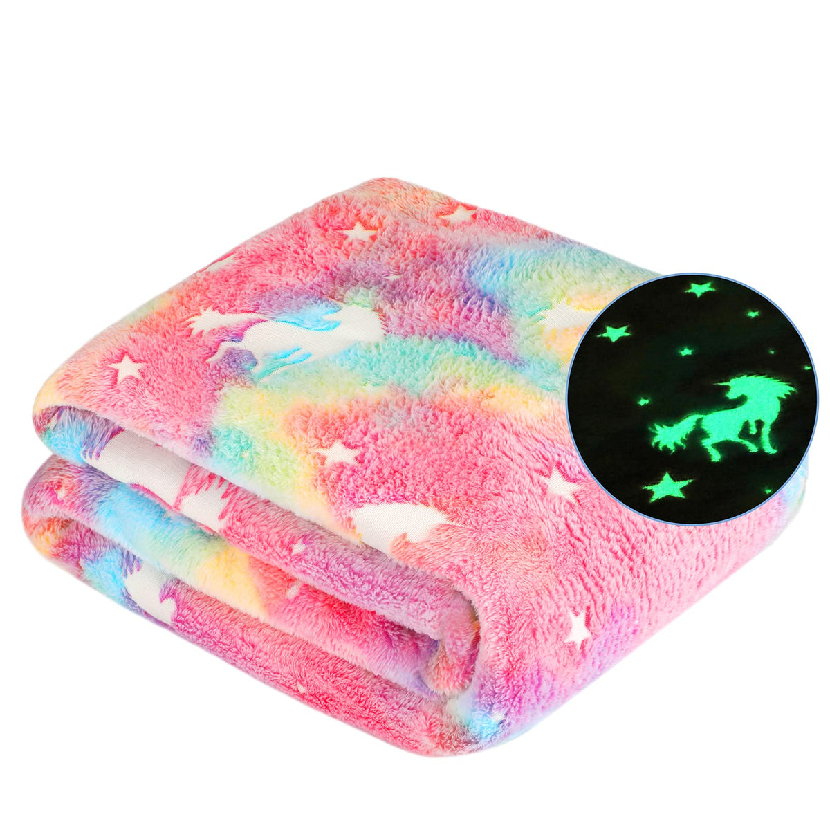 Glow In The Dark Blanket Unicorn Gifts For Kids Girls Birthday Christmas Light Up Rainbow Unicorn Toy Bedroom Bed Decor Soft Coz