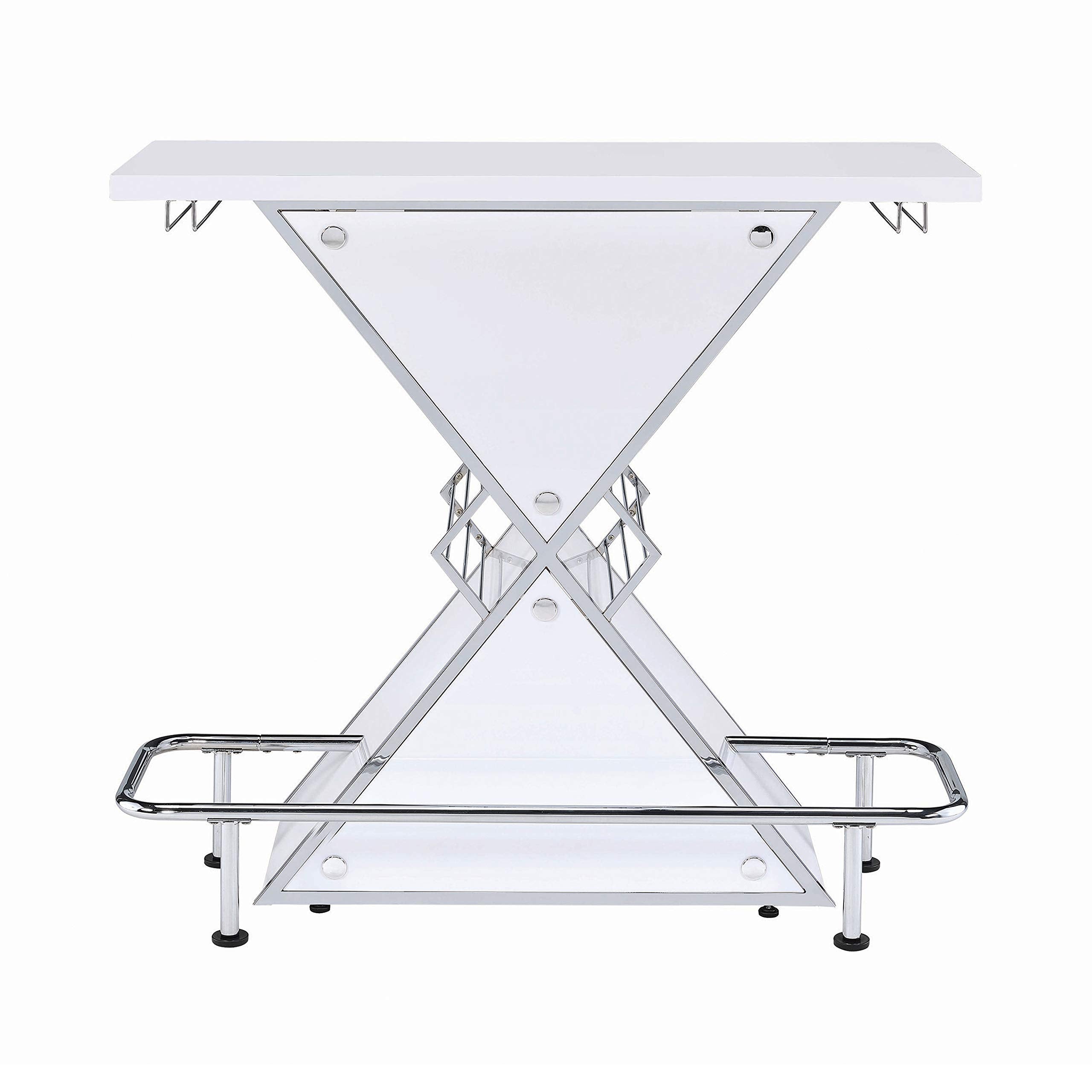 Coaster Furniture Home Bar Cabinet Wine Storage Unit White High Gloss Chrome 130078