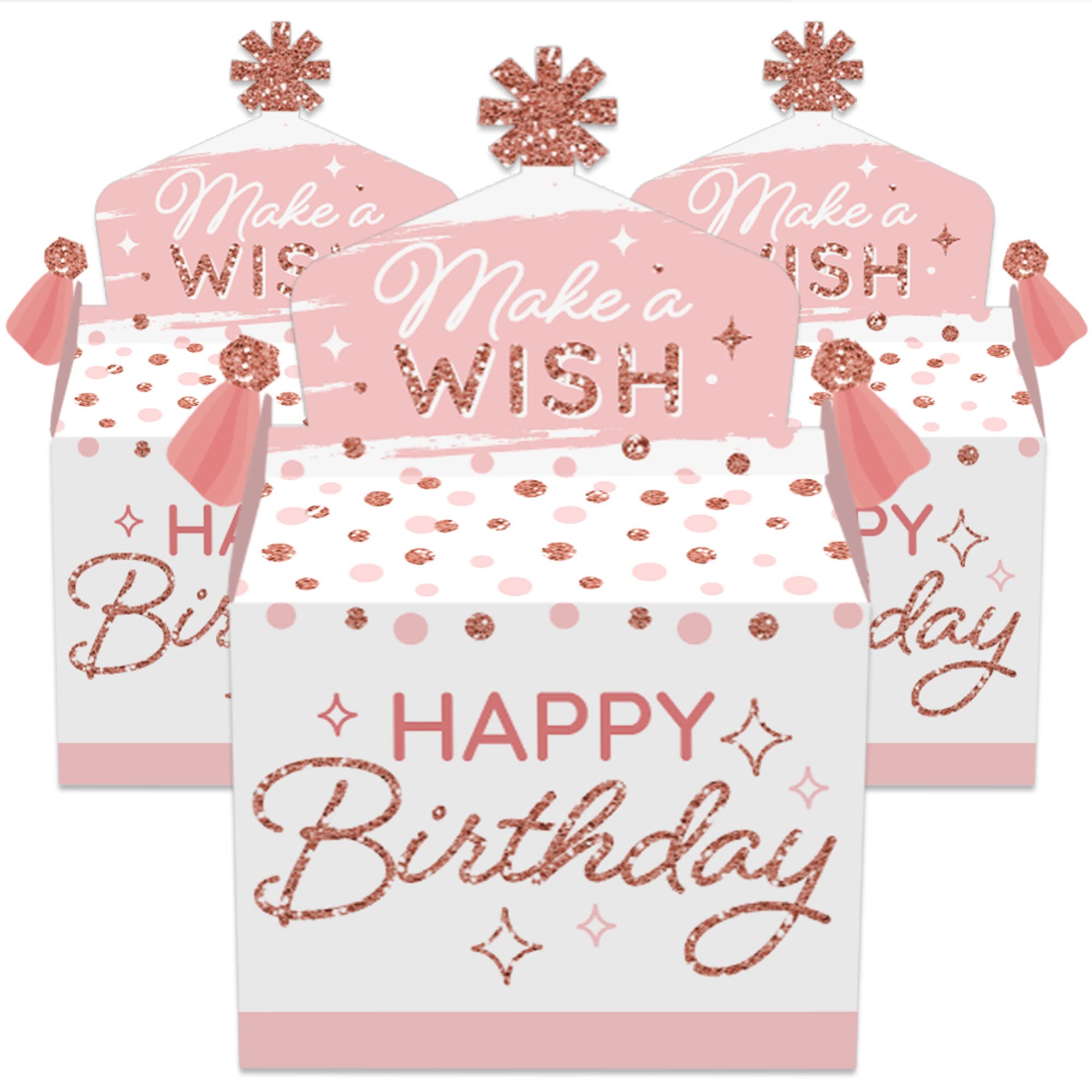 Big Dot Of Happiness Pink Rose Gold Birthday - Treat Box Party Favors - Happy Birthday Party Goodie Gable Boxes - Set Of 12