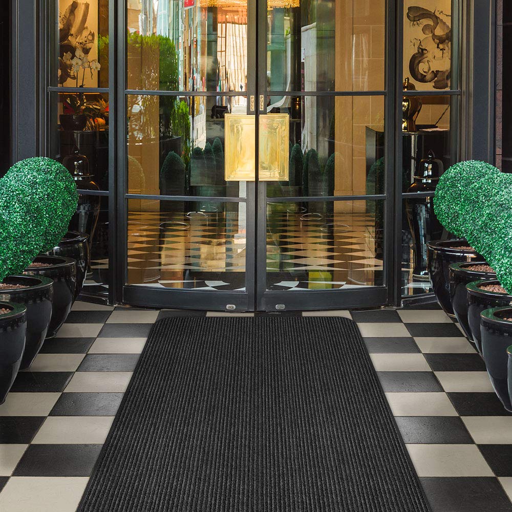 House, Home And More Indoor Outdoor Double-Ribbed Carpet Runner With Skid-Resistant Rubber Backing - Smokey Black - 3 Feet X 20 Feet