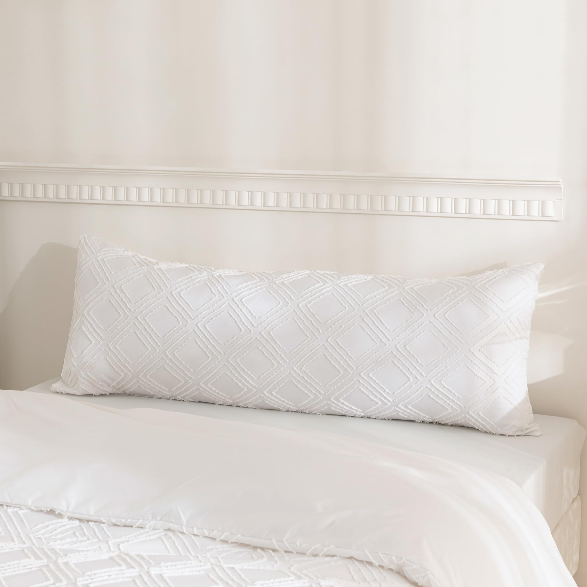 Jellymoni 1 Pack White Body Pillowcase, Soft Microfiber Grid Tufted Pillow Covers With Envelope Closure (Pillows Are Not Include
