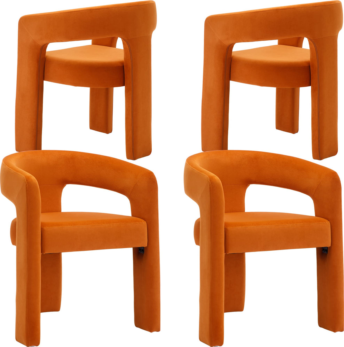 Modern Dining Chair Set Of 4, Velvet Upholstered Barrel Kitchen Chair, Round Dining Chairs With Wooden Legs, Assembled Accent Ar