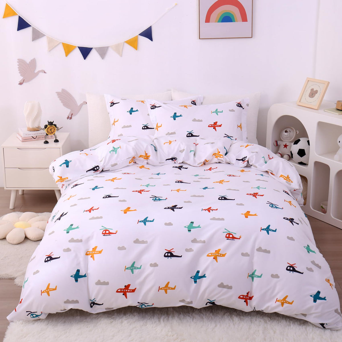 Jsd Snowman Kids Duvet Cover Set Twin Size, 2 Piece Blue Printed Christmas Microfiber Comforter Cover With Pillow Sham Zipper Cl