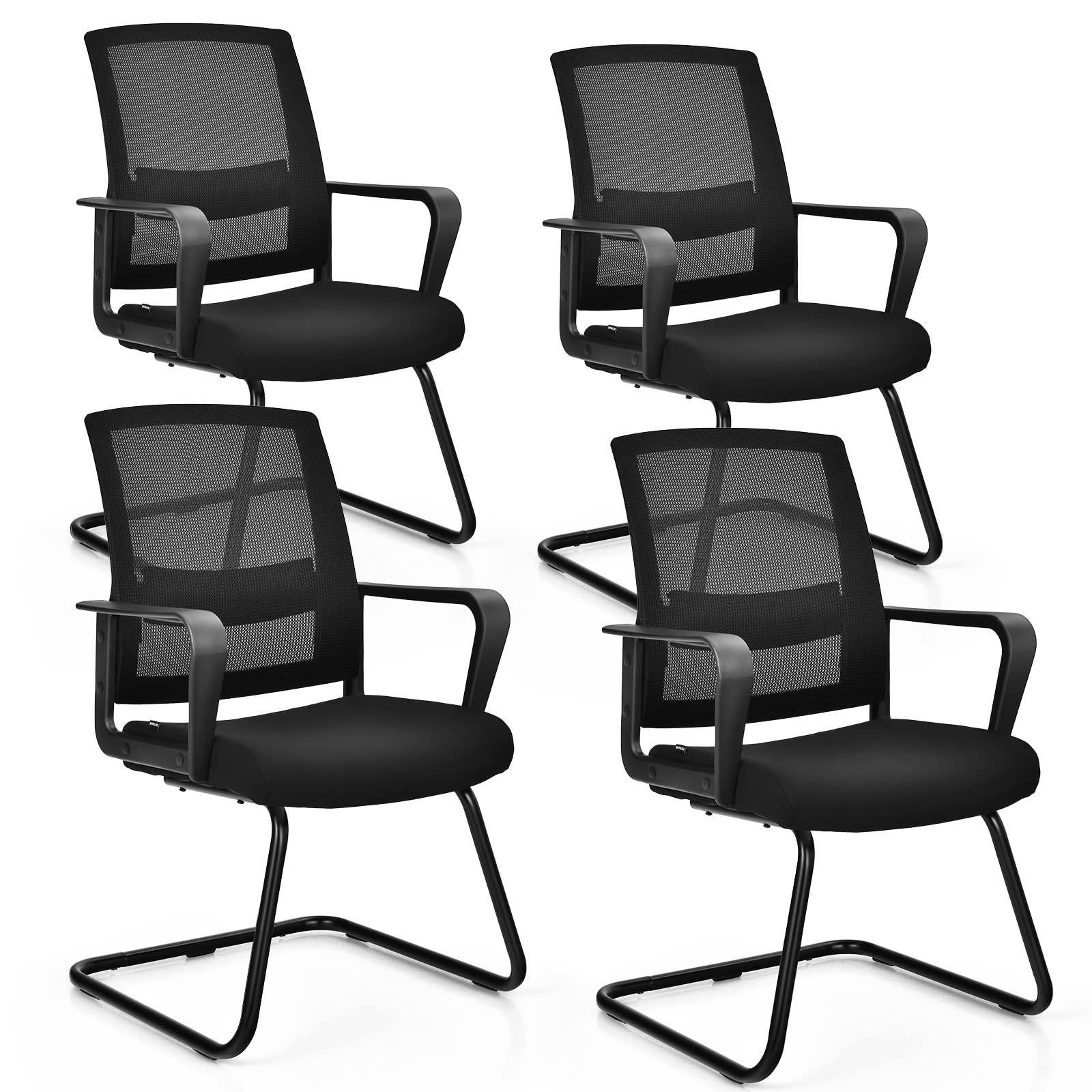 Tangkula Set Of 4 Office Guest Chairs, Reception Chairs Conference Room Chairs With Adjustable Lumbar Support & Sled Base, Modern Mid Back Mesh Desk Chair No Wheels