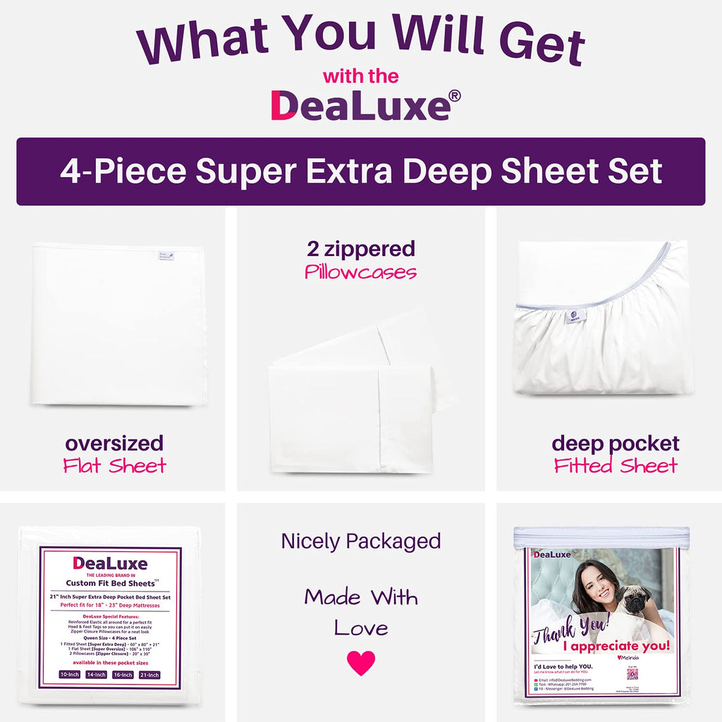Extra Deep Pocket Full Bed-Sheets - 4-Piece Includes: 18   -21    Inch Super Extra Deep Pocket Fitted Sheet - Oversize Flat Shee