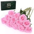 Waipfaru 12 Pcs Artificial Flowers Fake Silk Pink Roses Bulk, Faux Real Touch Roses Bouquet with Long Stem for Wedding Party Hom