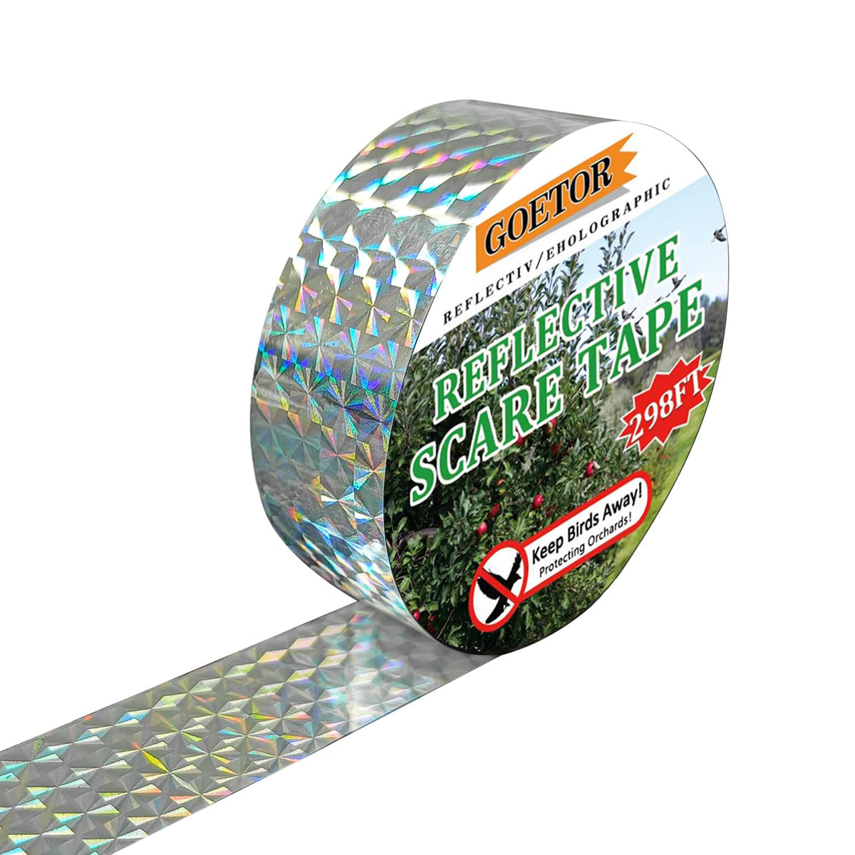 Goetor Bird Scare Tape Ribbon Flash Double Sided Reflective Ribbon 298 Feet