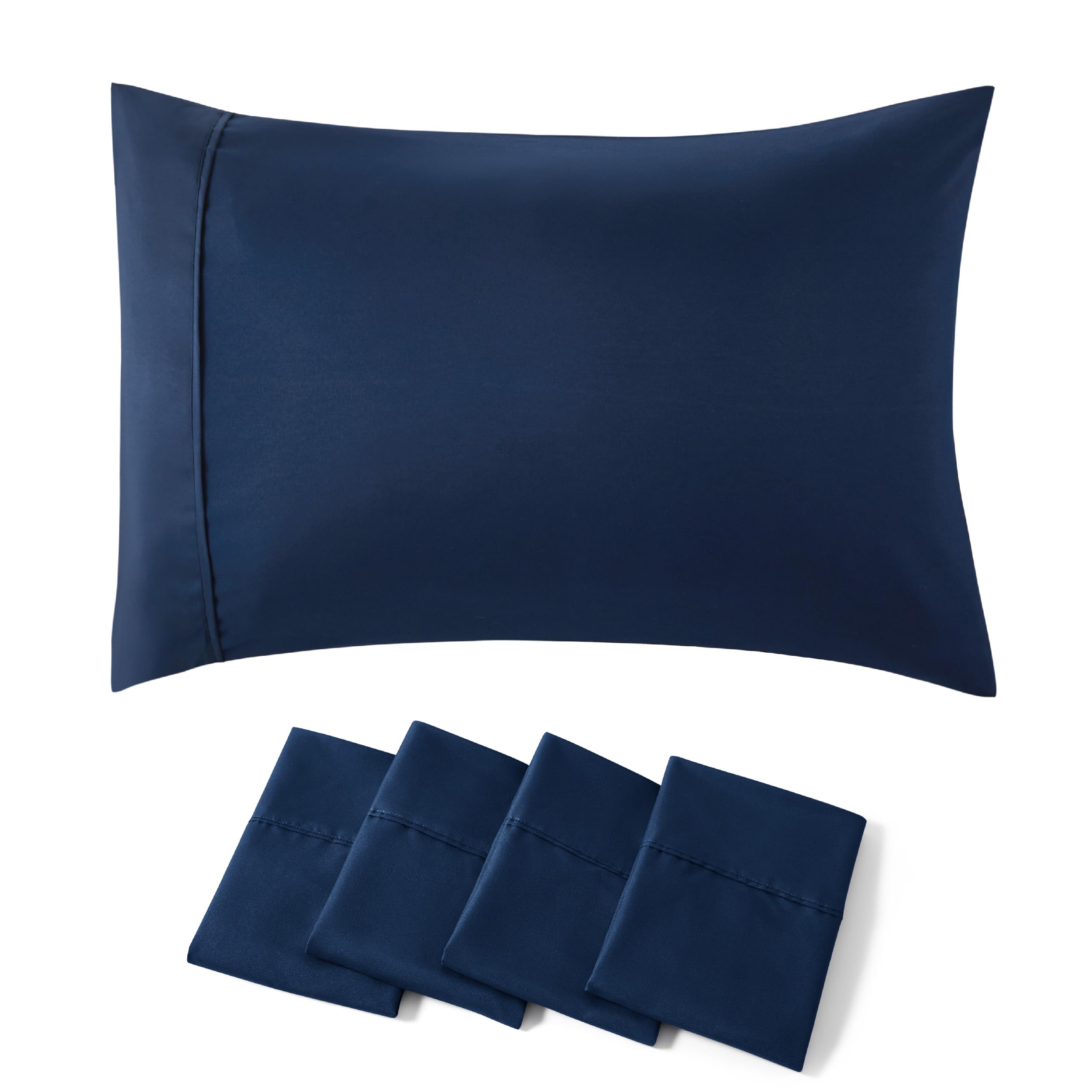 Bedsure King Size Pillow Cases Set Of 4 - Navy Polyester Microfiber Pillowcases 4 Pack, Super Soft Pillowcase, Pillow Case Cover With Envelop Closure, 20X36 Inches