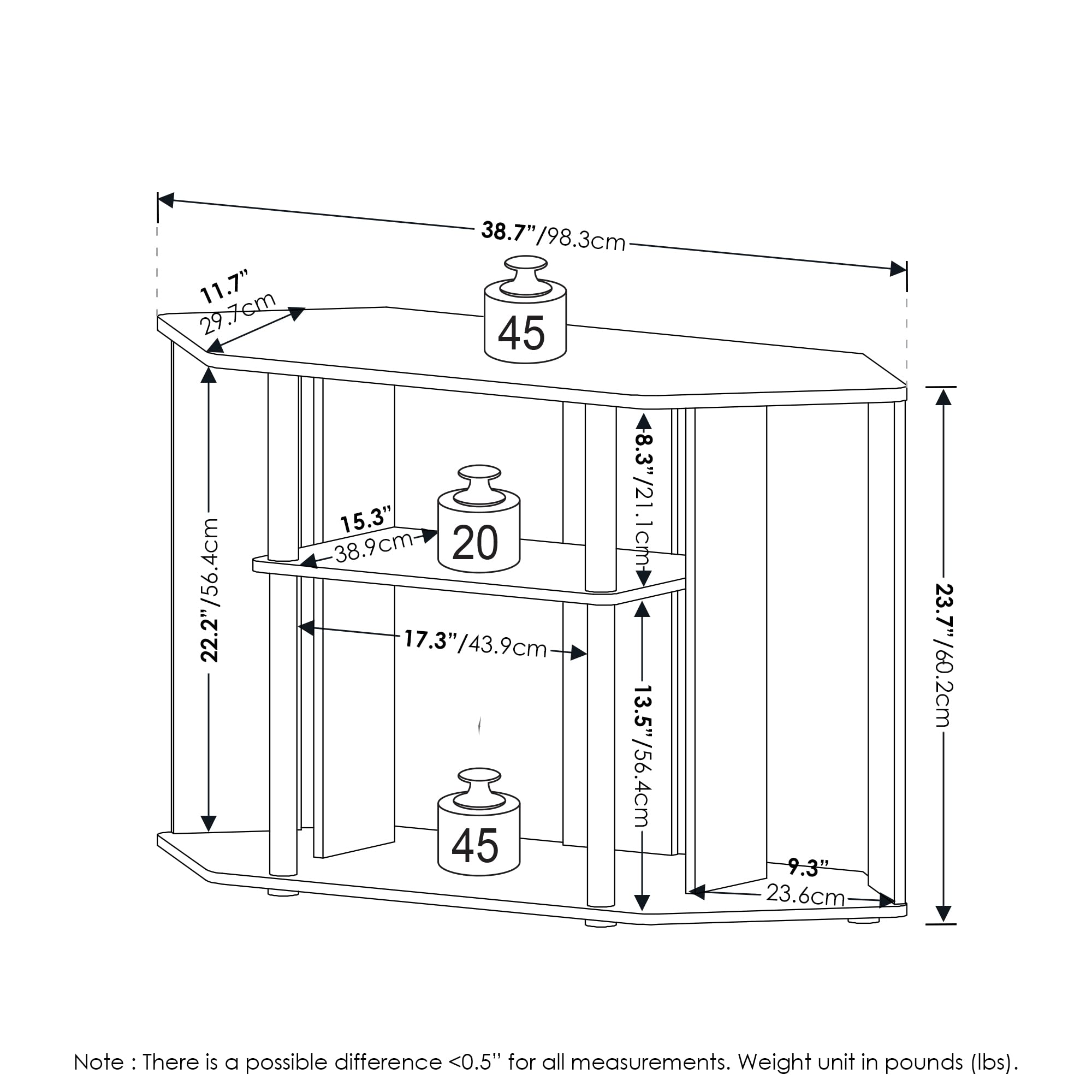 Furinno Classic Stand With Plastic Poles For Tv Up To 43-Inch, Amber Pine/Black