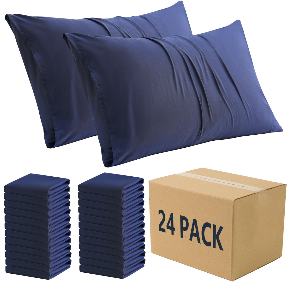 Zpecc Pillow Cases Standard Size 24 Pack - Bulk Navy Pillowcases With Envelope Closure, Pillow Covers For Home, Camping, Travel