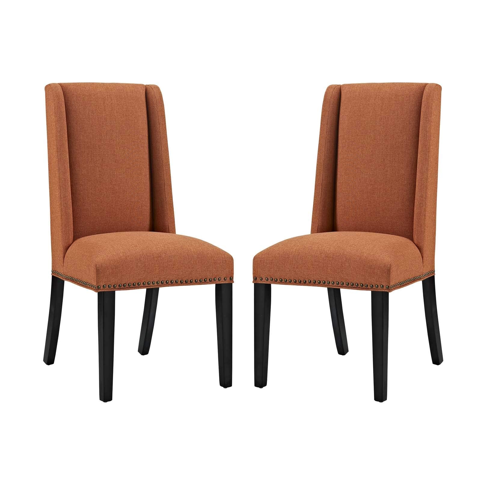 Modway Baron Modern Tall Back Wood Upholstered Fabric Two Dining Chairs In Orange
