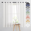 Nicetown White Linen Sheer Curtains 63 Inch Length, Vintage Grommet Linen Textured Semitransparent Privacy Window Treatment Ligh