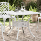 vidaXL Cast Aluminum Patio Table in White - 31.5"x31.5"x29.5" - Outdoor/Indoor Garden Table with Umbrella Hole, Lightweight, Corrosion Resistant