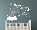 Dream Big Little One Elephant Wall Decal, Quote Wall Stickers, Baby Room Wall Decor, Vinyl Wall Decals for Children Baby Kids Bo
