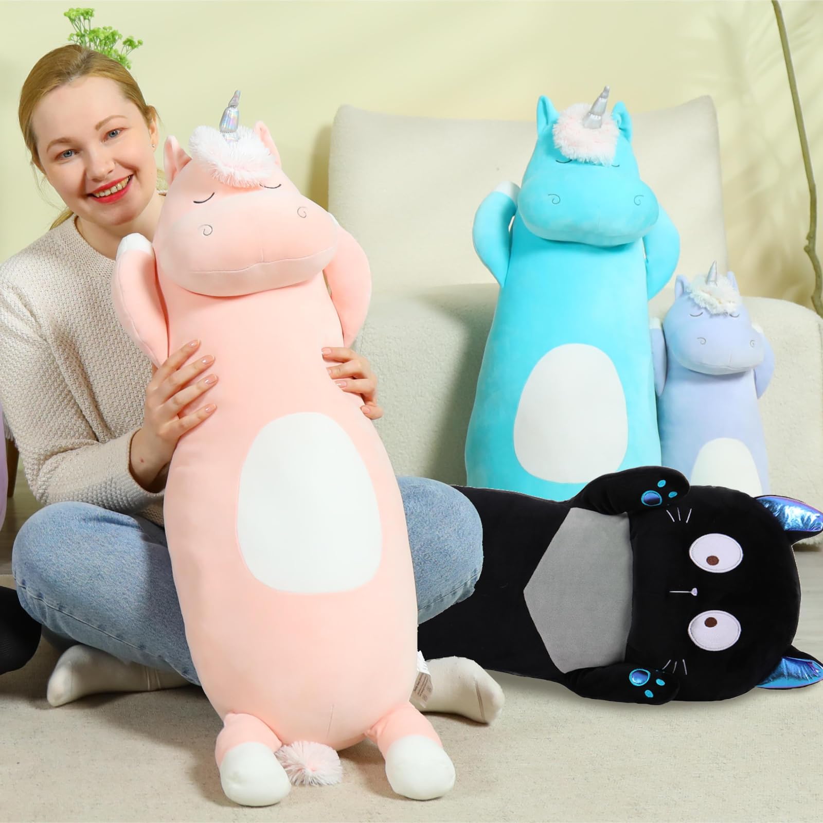 Morismos Big Unicorn Body Pillow, 36.2' Plush Unicorn Stuffed Animal, Super Soft Unicorn Pillow For Girl Kid, Giant Stuffed Uni
