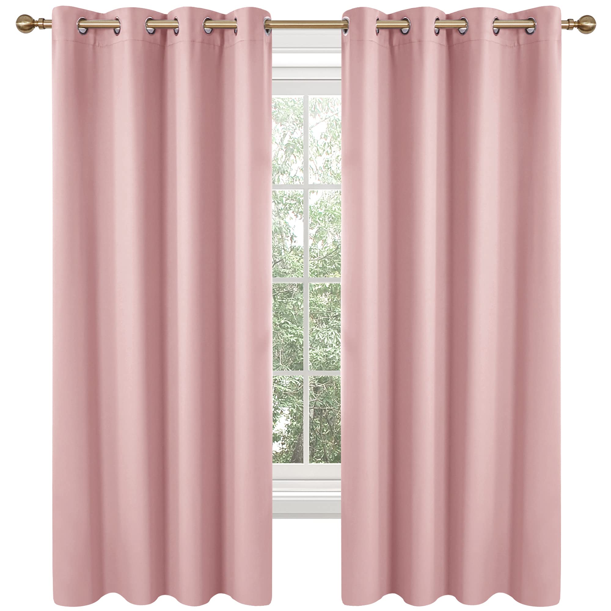 Deconovo Blackout Curtains for Bedroom, Thermal Insulated Room Darkening Window Drapes, Energy Efficient Grommet Curtains,Coral 
