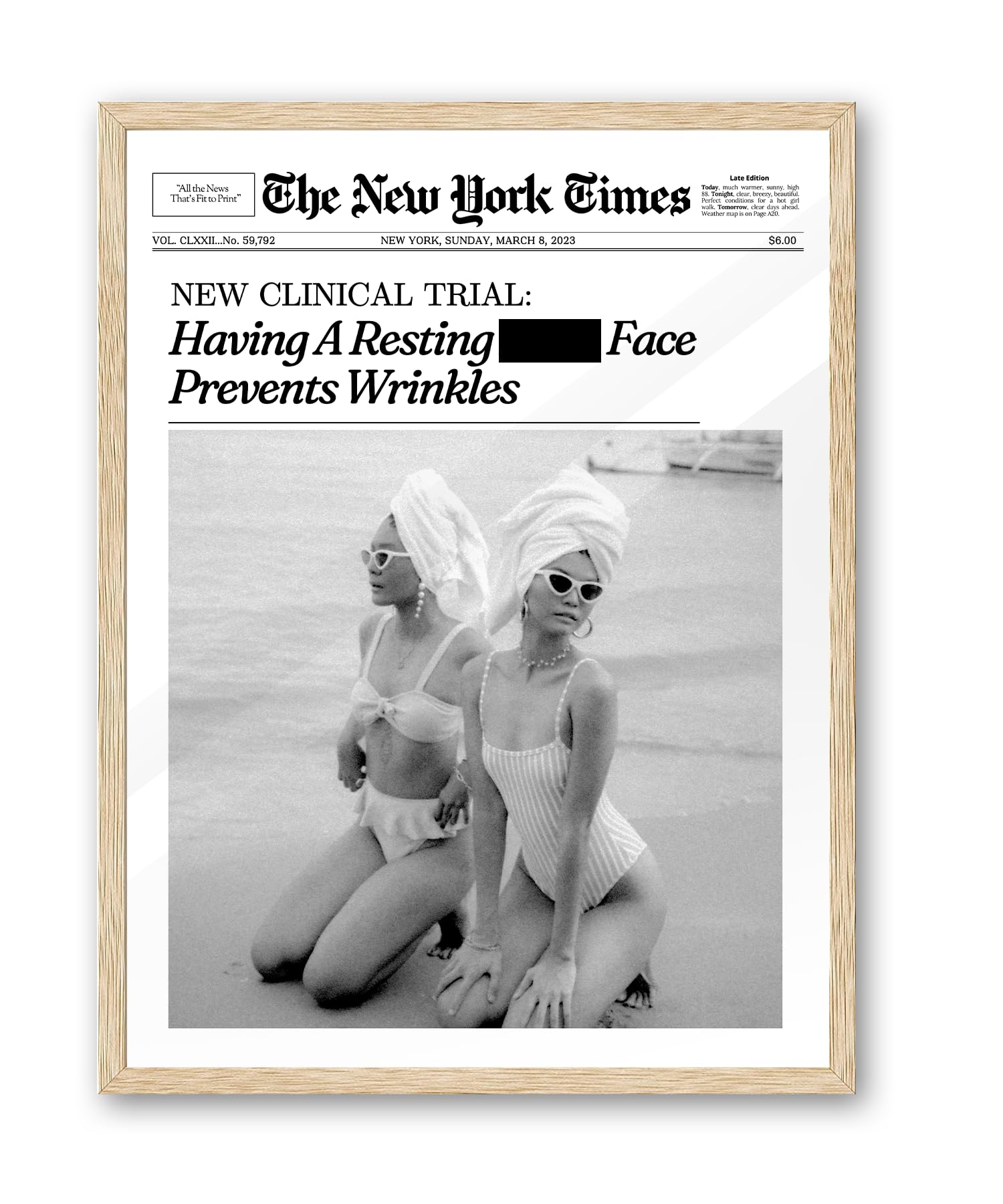 iHery Having A Resting Bitch Face Prevents Wrinkles Framed Trendy Hot Girls NewsPaper Wall Art, Natural OAK Wood 12x16in Canvas 
