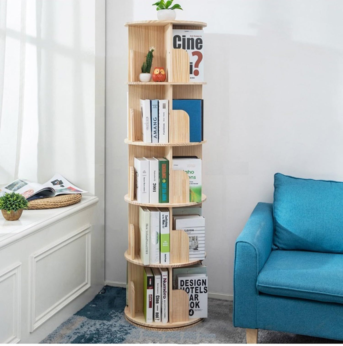 Heehee Rotating Bookshelf 360 Display Floor Standing Bookcase Storage Rack for Kids&Adults Multi-Functional Bookshelf Organizer 