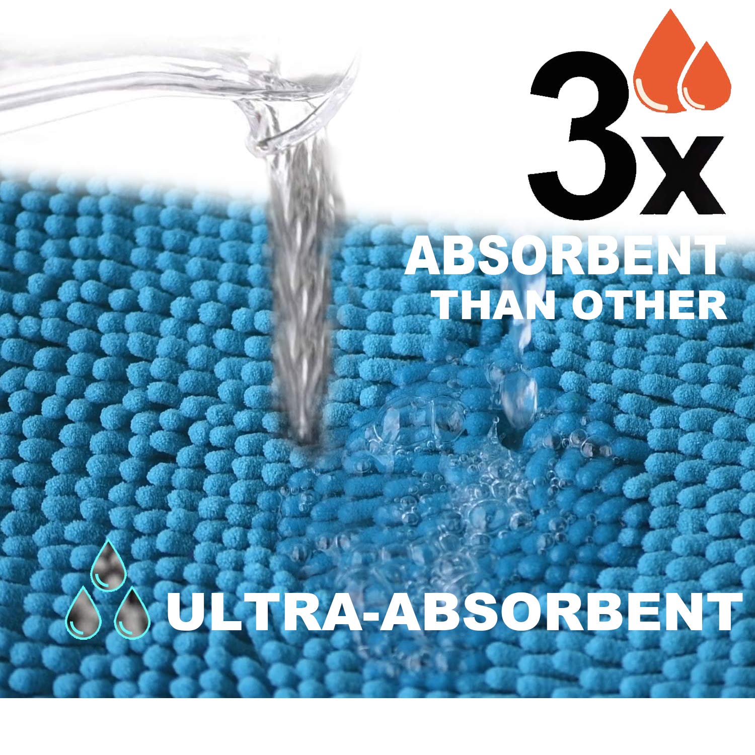 Teal Blue Bathroom Rugs Bath Mats For Bathroom Chenillen Bath Rug Set 2 Piece Non-Slip Bath Mats, Absorbent Shaggy Rugs, Machine