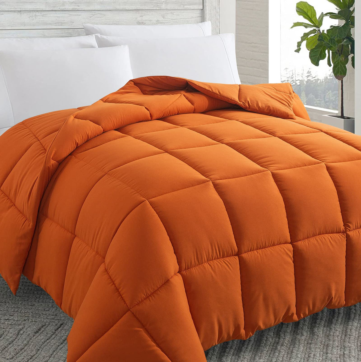 Cosybay Down Alternative Comforter (Burnt Orange, Twin) - All Season Soft Quilted Twin Size Bed Comforter - Duvet Insert With Co