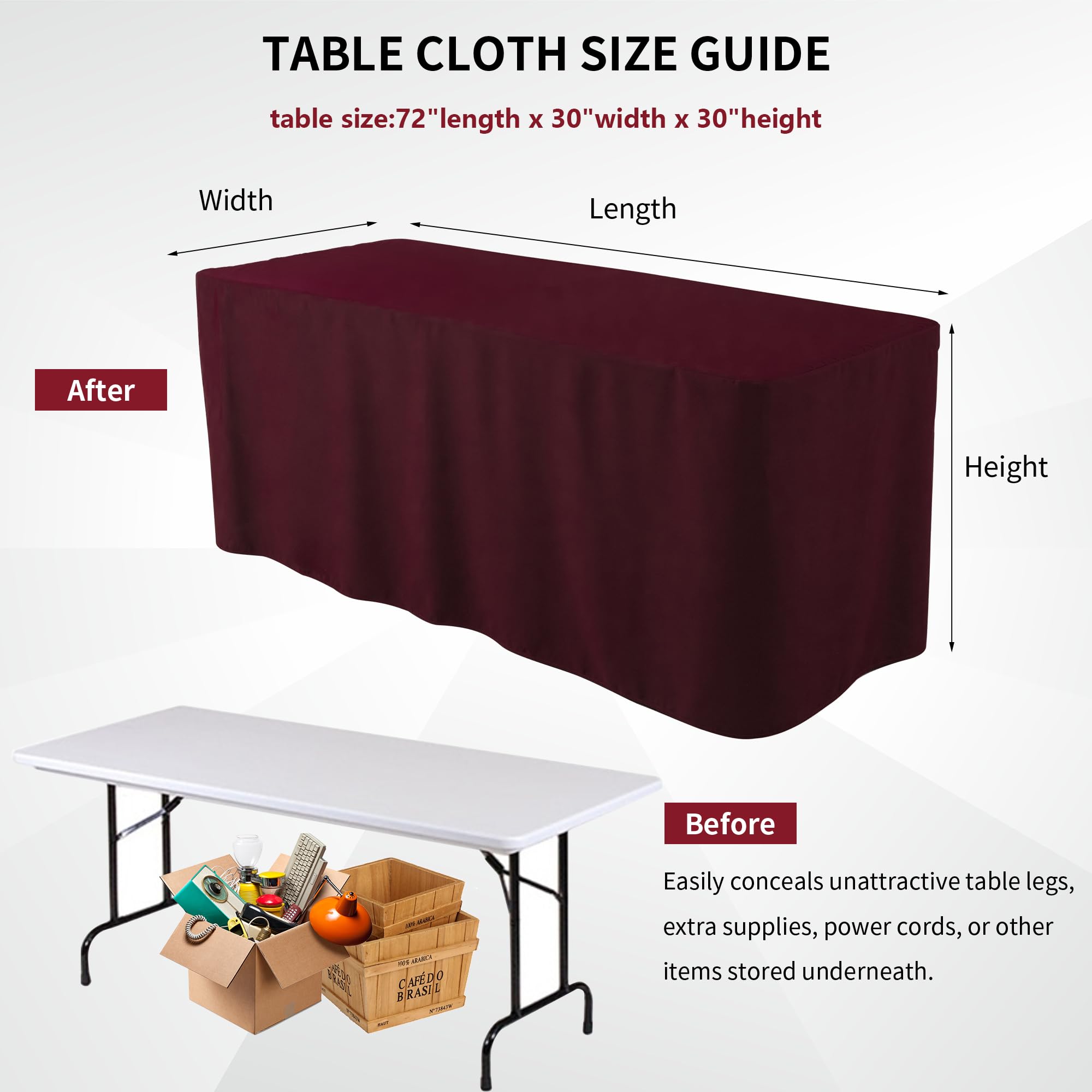Manmengji 4 Pack 6Ft Table Cloth For Standard Folding Tables - Water Resistant Washable Rectangle Table Covers For Wedding, Banquet And Trade Shows, 72L X 30W X 30H Inches, Burgundy
