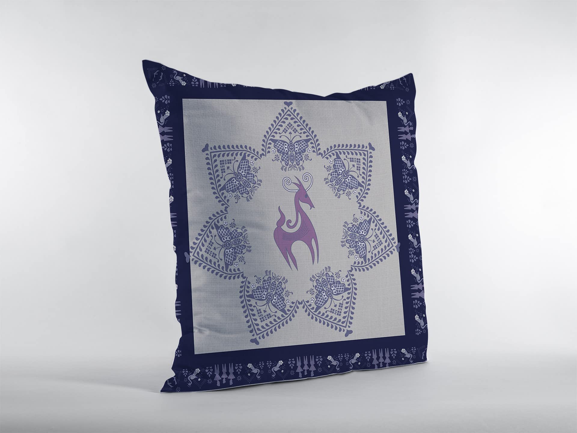 HomeRoots Purple On Indigo Broadcloth 20â€ Gray Purple Horse Indoor Outdoor Throw Pillow