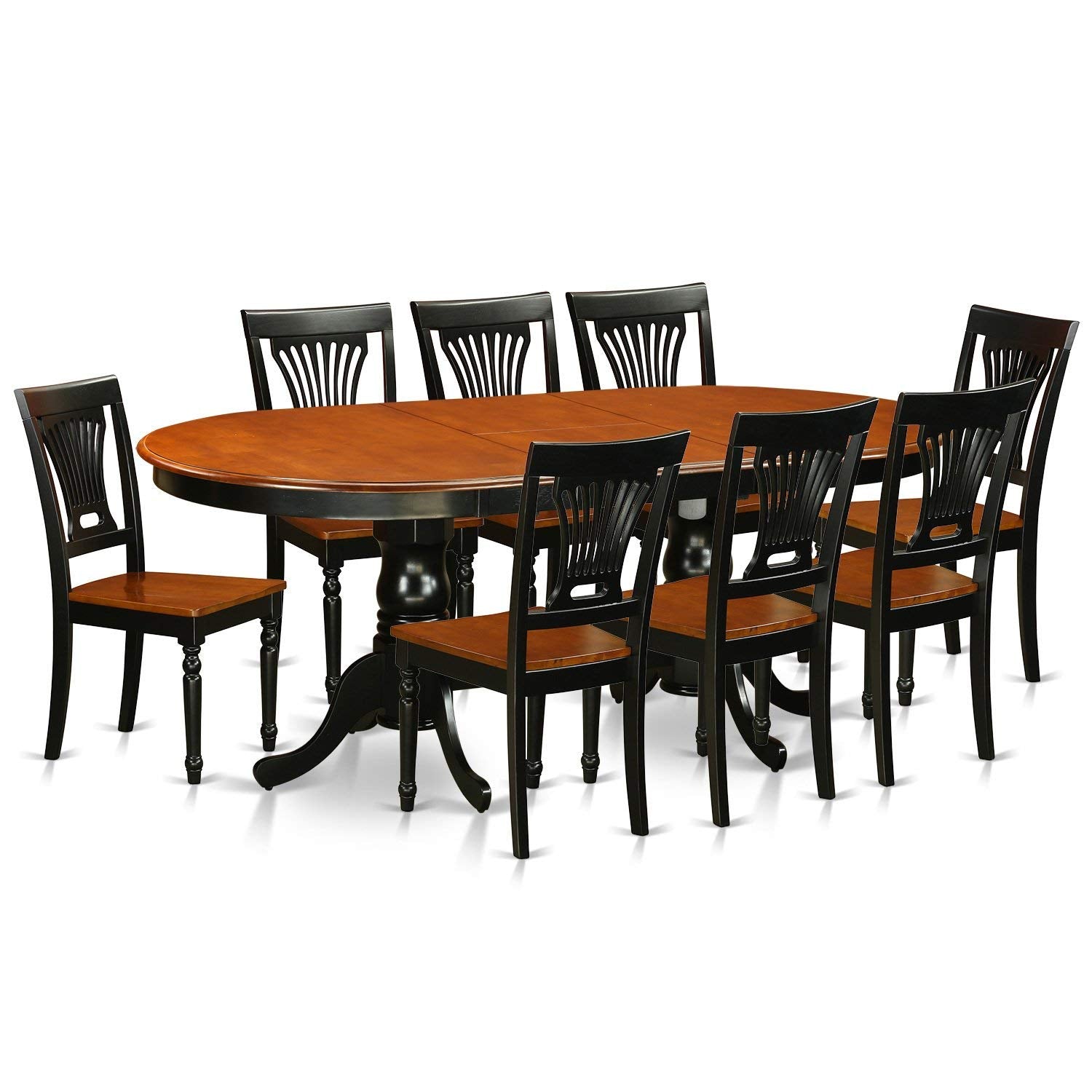 East West Furniture Plainville 9 Piece Kitchen Set Includes an Oval Table with Butterfly Leaf and 8 Dining Room Chairs, 42x78 Inch, Black & Cherry