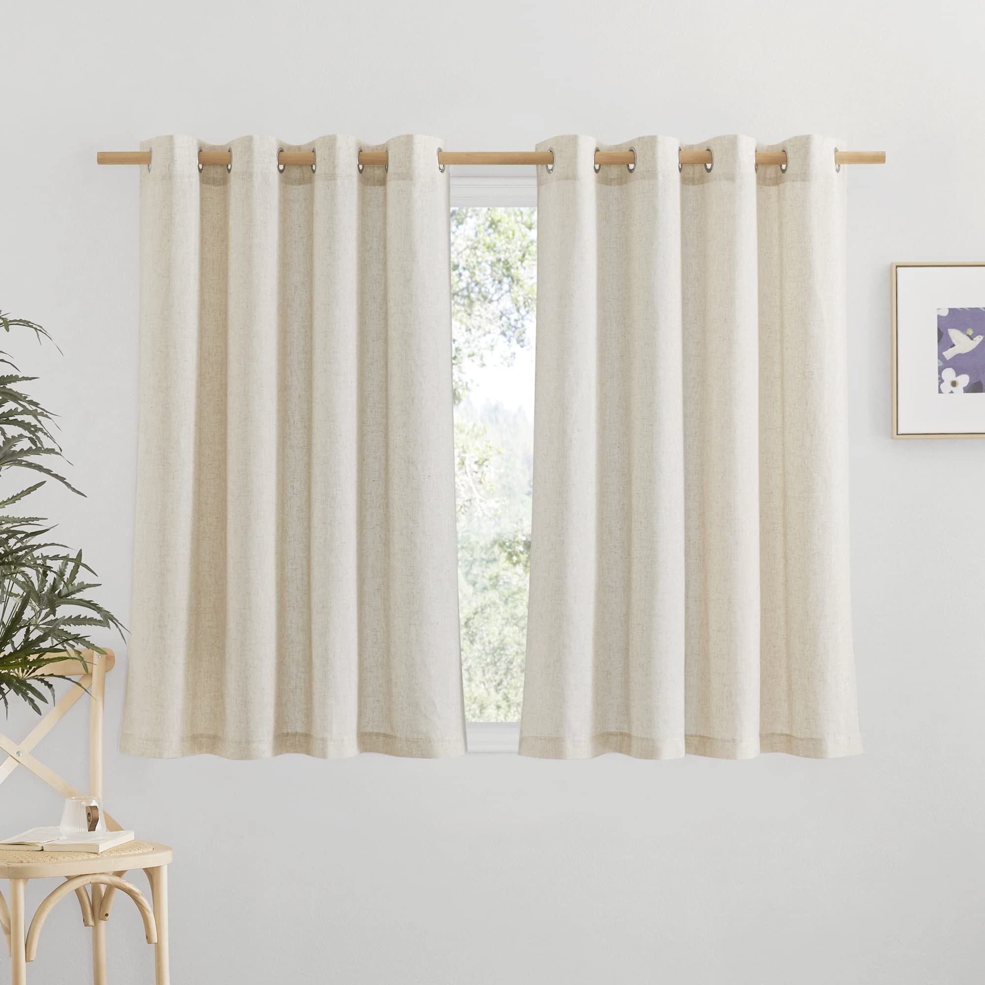 Nicetown Natural Linen Curtains For Bedroom, Decorative Thick Flax Window Treatments Semi Sheer Privacy Assured With Light Through For Nursery/Bathroom, W55 X L54, Sold As 2 Panels