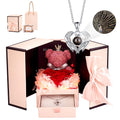 Preserved Red Rose Moss Bear Gifts With Led Light Including 925 Sterling Silver I Love You Necklace For Mom Wife Girlfriend,Anni