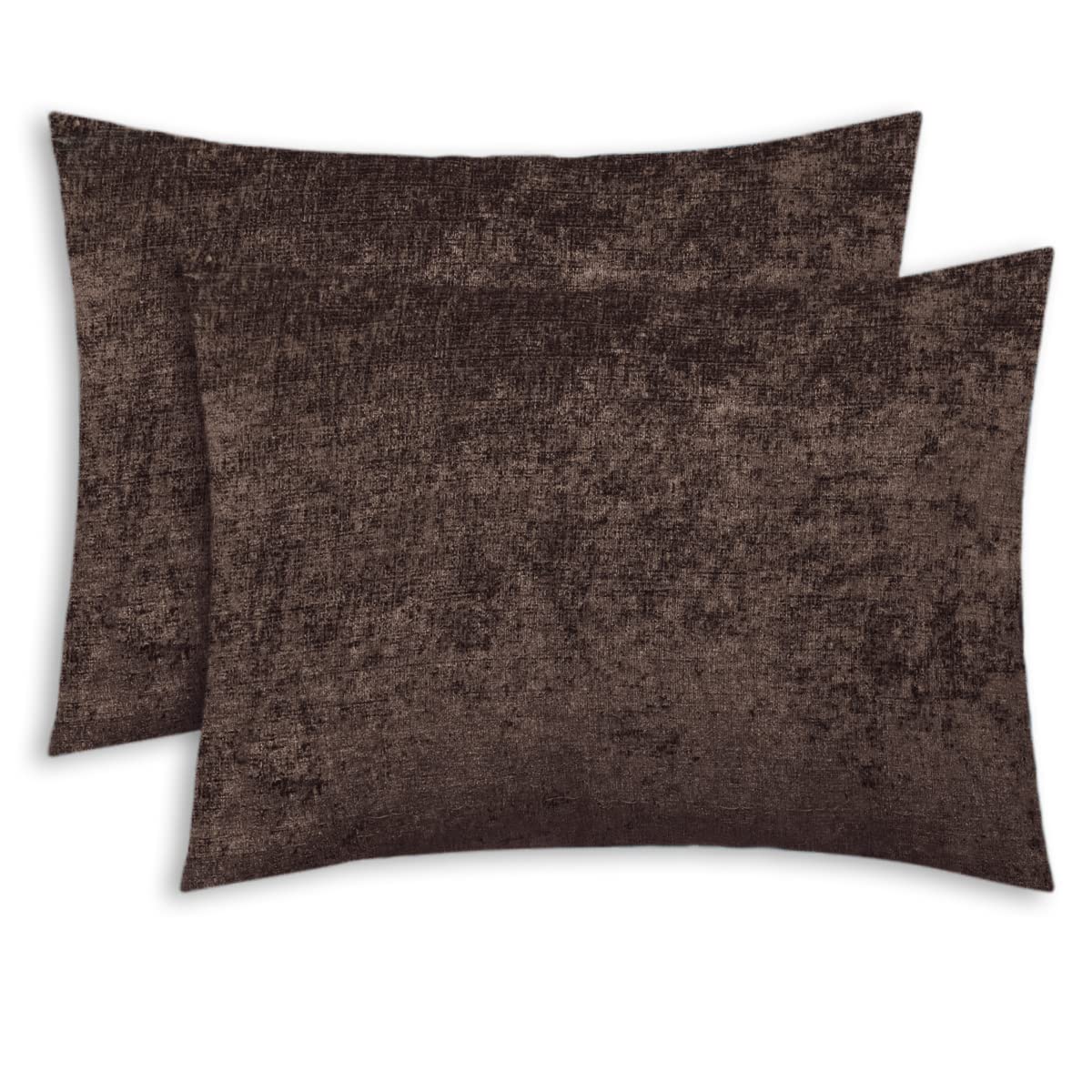 Calitime Pack Of 2 Cozy Standard Pillow Shams Cases For Bed Bedding Decoration Solid Dyed Soft Chenille 20 X 26 Inches Coffee