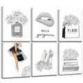 Glam Gray Fashion Wall Decor, FRAMED Woman Makeup Room Wall Art, Fashion Silver Girly Beauty Room Picture Wall Decor for Office 