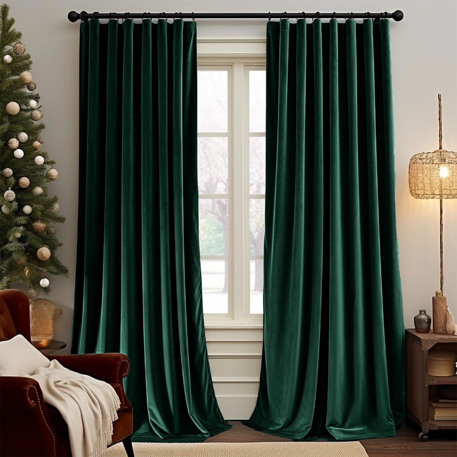 Lazzzy Emerald Green Velvet Curtains 108 Inches Long Room Darkening Drapes For Bedroom Living Window Treatments Rod Pocket 2 Pan