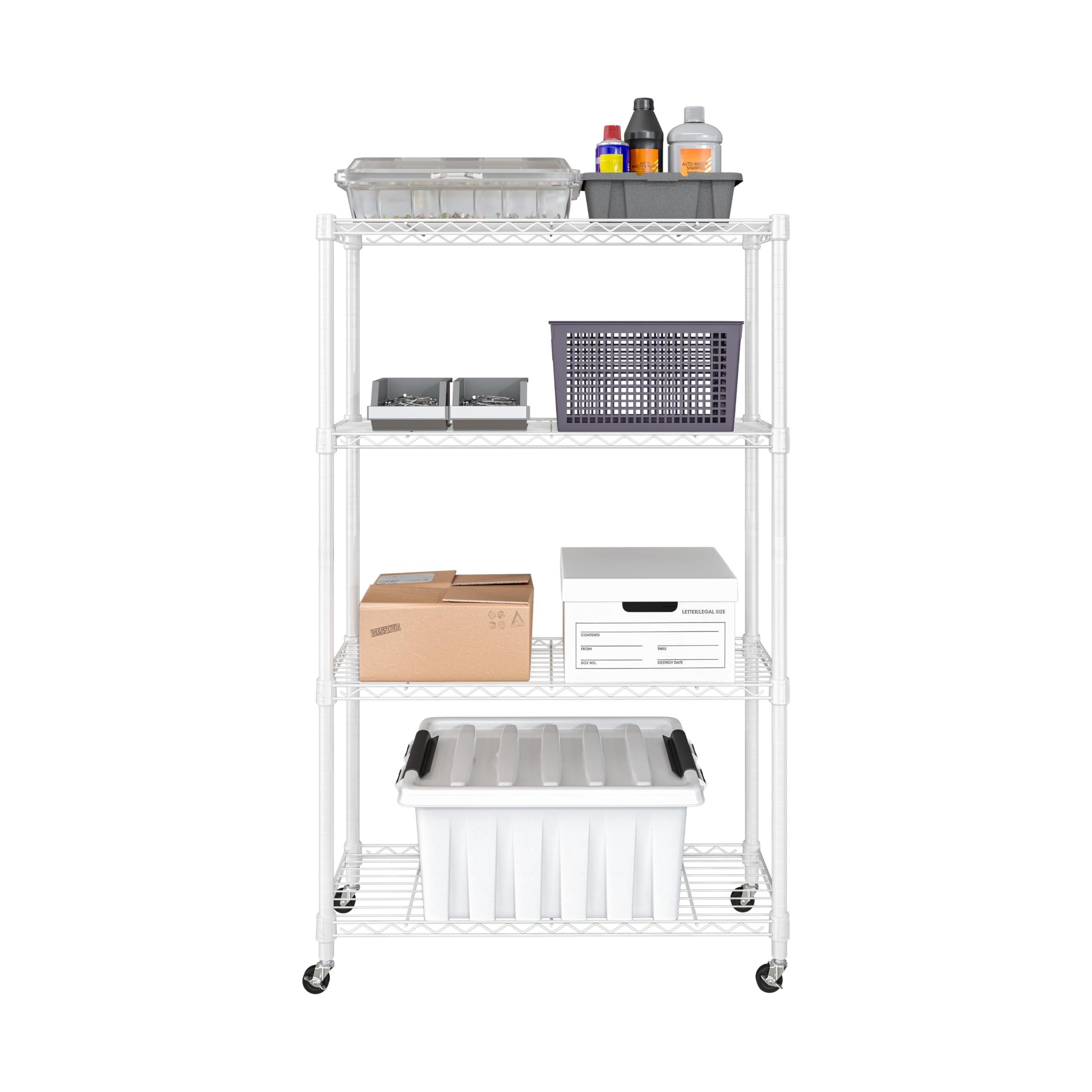 Seville Classics Solid Steel Wire Shelving Storage Unit Adjustable Shelves Organizer Rack, For Home, Kitchen, Office, Garage, Bedroom, Closet, White, 4-Tier, 36' W X 14' D