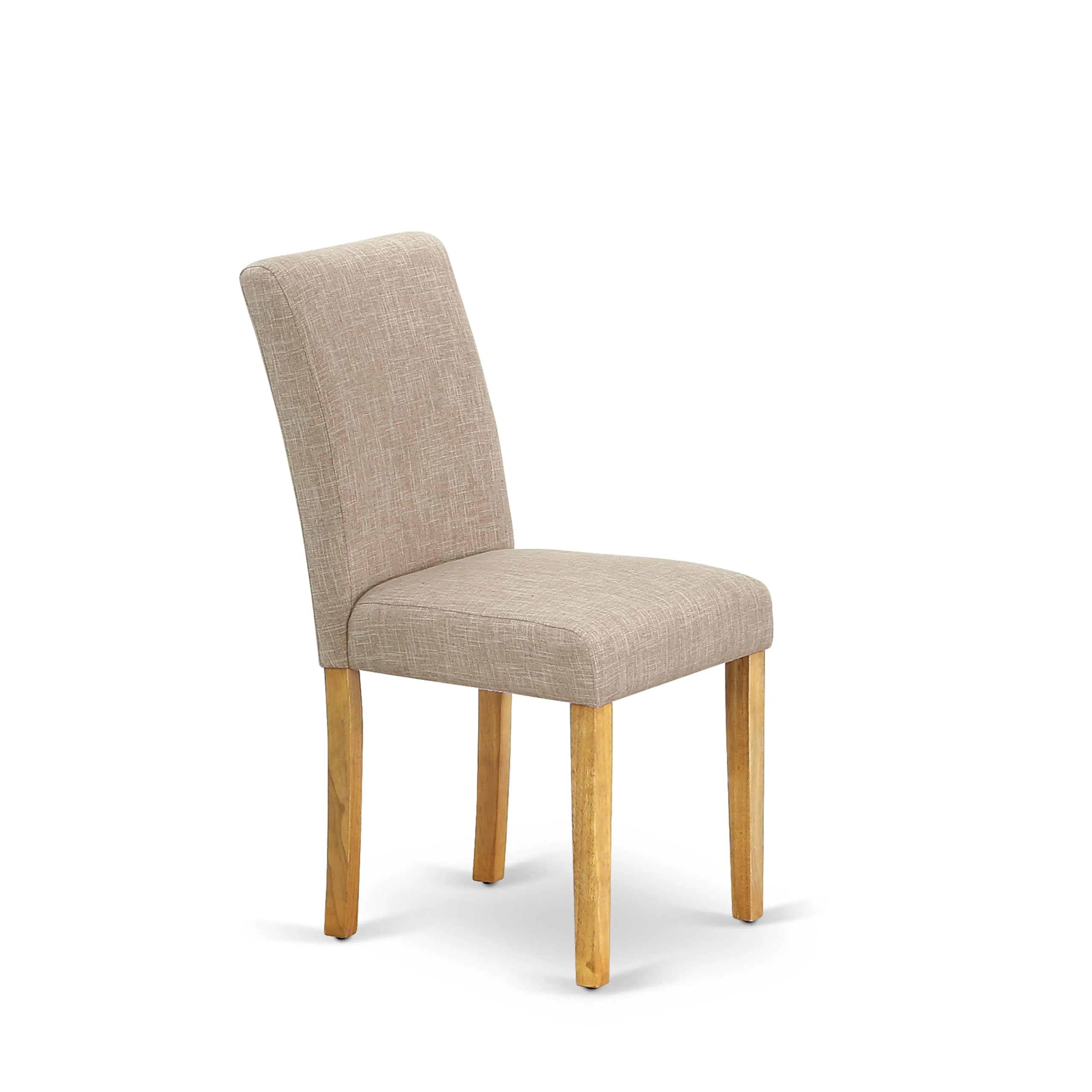 East West Furniture Anab5-Oak-04 Antique 5 Piece Set For 4 Includes A Round Kitchen Table With Pedestal And 4 Light Tan Linen Fabric Parson Dining Chairs, 36X36 Inch
