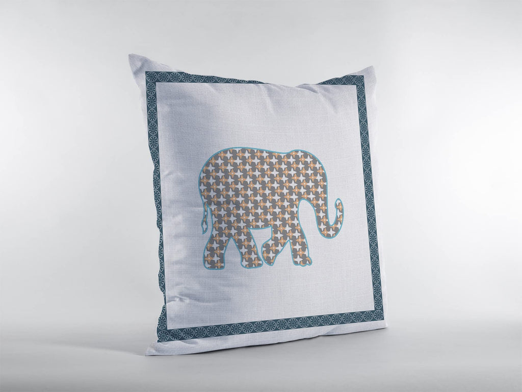 HomeRoots Muted Gold On White Broadcloth 18â€ Gold White Elephant Indoor Outdoor Zippered Throw Pillow
