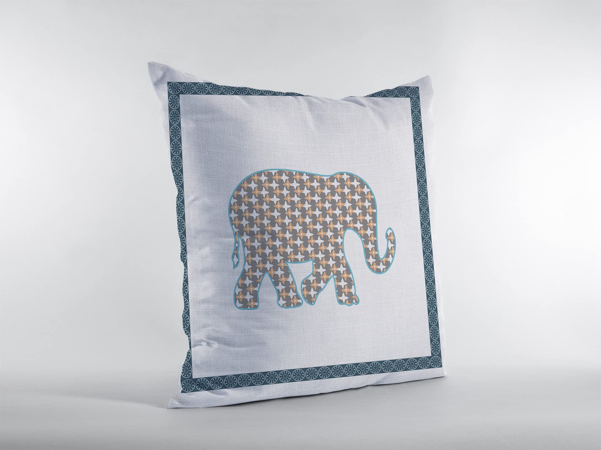 HomeRoots Muted Gold On White Broadcloth 18â€ Gold White Elephant Indoor Outdoor Zippered Throw Pillow
