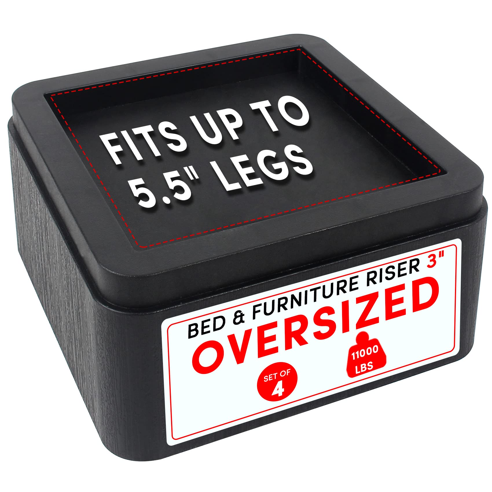 Dedu Oversized Bed Risers Heavy Duty Stackable 4 Pack, Furniture Risers For Sofas 3 Inch Or 6 Inch Supports Up To 11000 Lbs, Squ