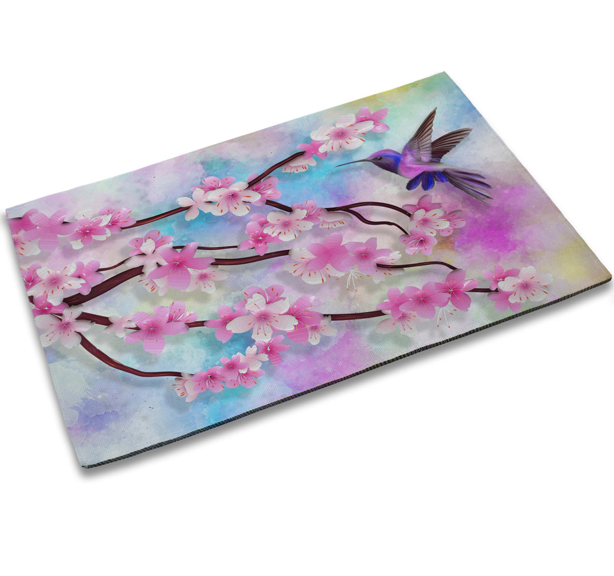 Tubamq Cherry Blossoms Entrance Door Mat,Hummingbird Spring Decor Welcome Doormat,Non-Slip Carpet Rugs Floor Mat Decorative For