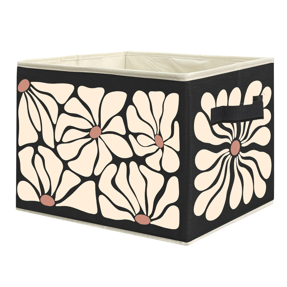 uinwk Boho Neutral Beige and Black Floral Storage Bins, 70s Retro Groovy Flower Botanical Collapsible Storage Box Laundry Basket