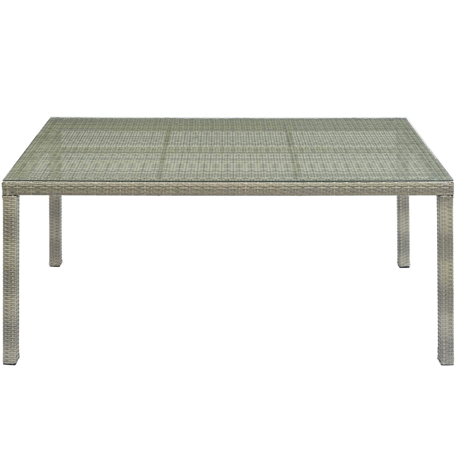 Modway Conduit Wicker Rattan Glass Outdoor Patio 70&quot; Rectangular Dining Table in Light Gray