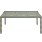 Modway Conduit Wicker Rattan Glass Outdoor Patio 70" Rectangular Dining Table in Light Gray