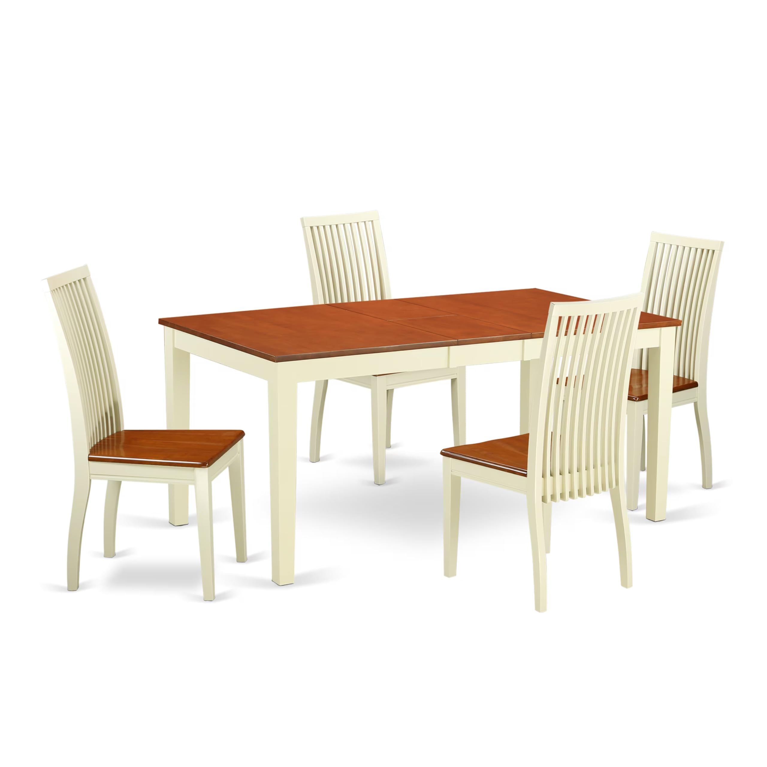 East West Furniture NIIP5-BMK-W 5 Piece Dining Table Set for 4 Includes a Rectangle Kitchen Table with Butterfly Leaf and 4 Dining Room Chairs, 36x66 Inch, Buttermilk & Cherry